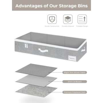 StorageWorks Large Under Bed Storage Containers with Handles and Label Holder, 2 Pack Ultra-thick Fabric Underbed Bins, Closet Organizer for Clothes, Blankets, Sweater