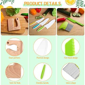 Zhehao 7 Pieces Kids Knife Set for Real Cooking Wooden Knife for Toddler Christmas Gift Include Wood Knife Kids Plastic Slicers Cooking Knives Plastic Knife Resistant Gloves for Children(Crocodile)