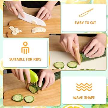 Zhehao 7 Pieces Kids Knife Set for Real Cooking Wooden Knife for Toddler Christmas Gift Include Wood Knife Kids Plastic Slicers Cooking Knives Plastic Knife Resistant Gloves for Children(Crocodile)