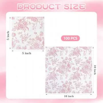 100 Floral Cocktail Napkins Pink and White Toile Paper Napkins Vintage Pink Flower Bouquet Disposabl...