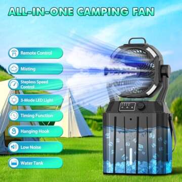 Portable Misting Fan 42800mAh with Remote Control & LED Lights