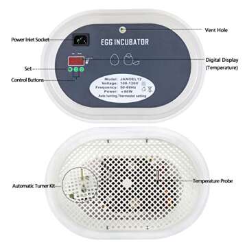 HBlife Digital Egg Incubator for Hatching 9-12 Chicken, Quail and Duck Eggs, with Fully Automatic Eg...