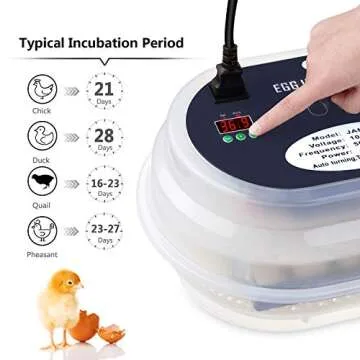 HBlife Digital Egg Incubator for Hatching 9-12 Chicken, Quail and Duck Eggs, with Fully Automatic Egg Turning and Temperature Display, Hatcher for Turkeys, Birds, Parrots and Poultry