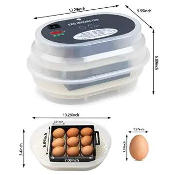 HBlife Digital Egg Incubator for Hatching 9-12 Chicken, Quail and Duck Eggs, with Fully Automatic Egg Turning and Temperature Display, Hatcher for Turkeys, Birds, Parrots and Poultry
