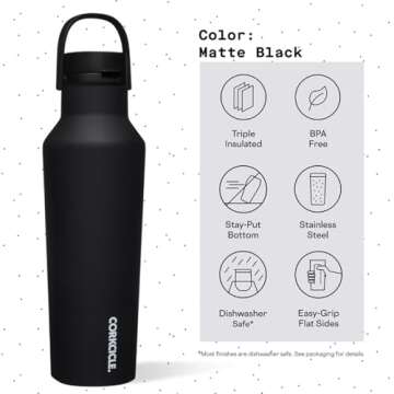 Corkcicle Sport Canteen Insulated Tumbler, Matte Black, 20 oz – Reusable Water Bottle Keeps Beverages Cold for 25 Hours & Hot 12 Hours – Cupholder Friendly Tumbler with Screw-On Cap