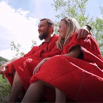 Gerry 4 Season Wearable Walk-Around Sleeping Bag with Zippers Hole for Arms and Feet -Perfect for Outdoor Activities, Hiking, Camping, Sleepover Red L-XL