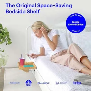 BedShelfie Bedside Shelf for Bunk Bed & Top Bunk, College Dorm Room & Loft Nightstand, Floating Bed Side Table Tray Storage - Natural Wood Plus