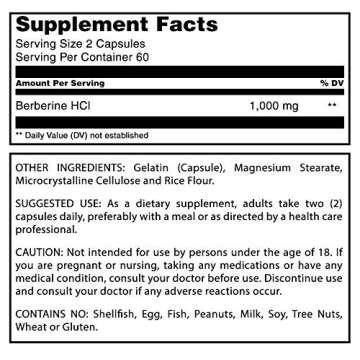 Amazing Formulas Berberine 1000mg Per Serving 120 Capsules Supplement | Non GMO | Gluten Free | Made in USA