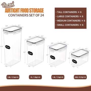 PRAKI Airtight Food Storage Containers Set with Lids - 24 PCS, BPA Free Kitchen and Pantry Organizat...
