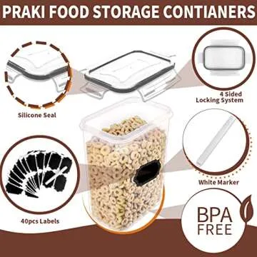 PRAKI Airtight Food Storage Containers Set with Lids - 24 PCS, BPA Free Kitchen and Pantry Organization, Plastic Leak-proof Canisters for Cereal Flour & Sugar - Labels & Marker(Grey0