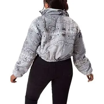 Hujoin Women's Winter Bandana Jacket Cropped Quilted Puffer Jacket Outerwear Coats Full Zip Stand Collar Short Puffer Jacket Coat With Pockets L