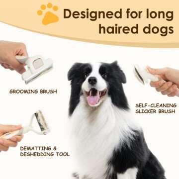 MIU PET Professional Long-Haired Dog and Cat Grooming Kit - Deshedding and Slicker Brush Set 3 in 1 ...