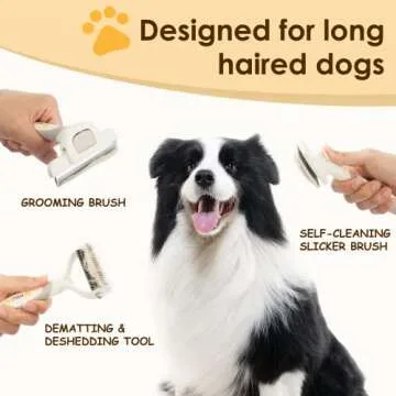 MIU PET Professional Long-Haired Dog and Cat Grooming Kit - Deshedding and Slicker Brush Set 3 in 1 ...