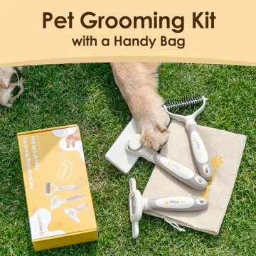 MIU PET Professional Long-Haired Dog and Cat Grooming Kit - Deshedding and Slicker Brush Set 3 in 1 Gift Box for Long Hair Pets