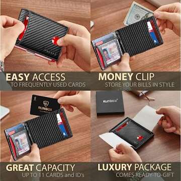 RUNBOX Slim Wallet for Men Genuine Leather RFID Blocking Bifold Minimalist Front Pocket Mens Wallet with Money Clip Thin Gift Box