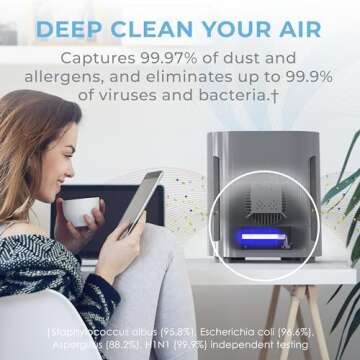 Pure Enrichment PureZone Air Purifier for Bedroom & Living Room, 4-Stage Filtration & UV-C Light, H13 HEPA Filter Helps Remove Bacteria, Pet Hair Dander, Allergens, Germs, Smoke, Dust (Gray)
