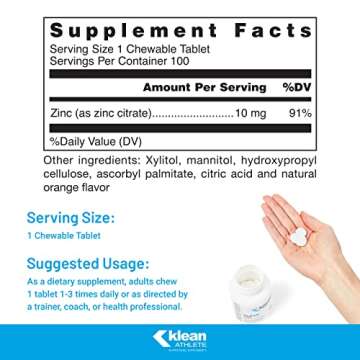 Klean ATHLETE Klean Zinc | Natural Orange Flavor Chewable Immune Support Tablets | NSF Certified for...