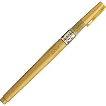 Kuretake FUDE Brush Pen GOLD, medium bristle tip, for brush lettering, calligraphy, writing, cardmaking and illustration. AP-Certified, smooth and opaque vibrant lines, made in Japan