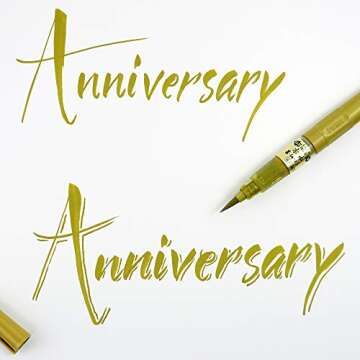 Kuretake FUDE Brush Pen GOLD, medium bristle tip, for brush lettering, calligraphy, writing, cardmaking and illustration. AP-Certified, smooth and opaque vibrant lines, made in Japan