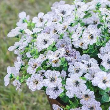 HyeFlora Artificial Fake White Flowers Plants for Outdoor Winter Christmas Decoration, 12 Bundles Fa...