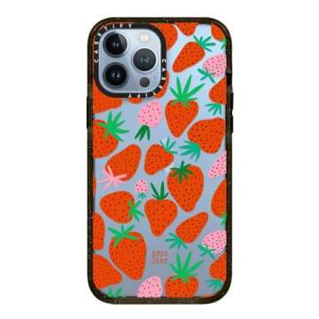 CASETiFY Impact iPhone 13 Pro Max Case [6.6ft Drop Protection] - Strawberries - Clear Black
