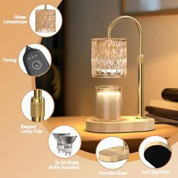 Candle Warmer Lamp with Timer and Adjustable Height, Vintage Home Bedroom Decor, Gifts for Mothers, and Housewarming Gifts, Electric Wax Melt Warmer Lamp with 2 Bulbs