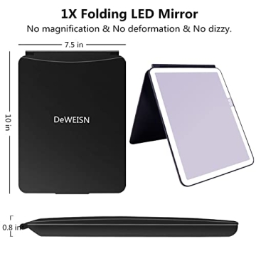 Deweisn Lighted Folding Makeup Mirror - Portable & Rechargeable