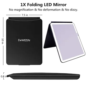 Deweisn Lighted Folding Makeup Mirror - Portable & Rechargeable