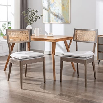 QUINJAY Rattan Farmhouse Dining Chairs Set of 2 - Elegant French Country Style