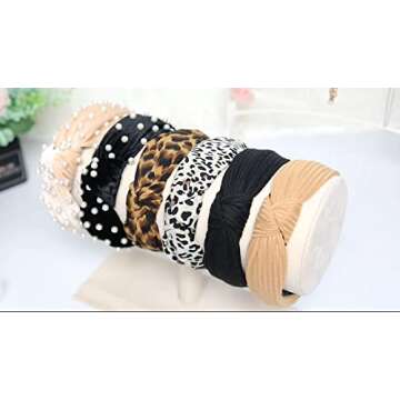 WOVOWOVO Headbands for Women Girls Thick Turban Velvet Knotted Headband Wide Pearl, Top Knot Head Bands for Women’s Hair Band, 6Pcs