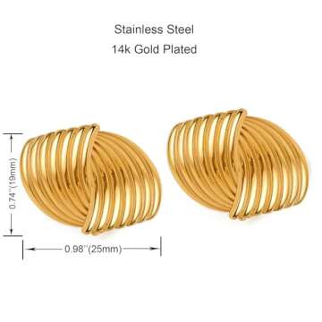 Chunky Gold Rectangle Stud Earrings for Women, Dainty Thick Stud Earrings, Minimalist Geometric Earrings for Women