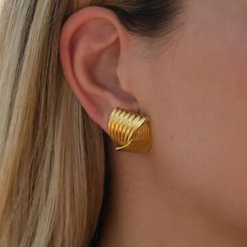 Chunky Gold Rectangle Stud Earrings for Women, Dainty Thick Stud Earrings, Minimalist Geometric Earrings for Women