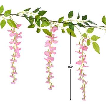 Lvydec Wisteria Artificial Flowers Garland, 4 Pcs Total 28.8ft Artificial Wisteria Vine Silk Hanging Flower for Home Garden Outdoor Ceremony Wedding Arch Floral Decor (Pink)