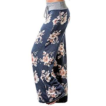 AMiERY Womens Comfy High Waisted Pajamas Pants Lounge Joggers Pant Loose Floral Casual Wide Leg Pala...