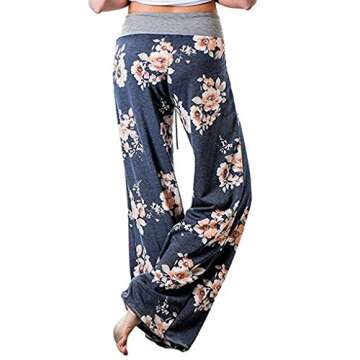 AMiERY Womens Comfy High Waisted Pajamas Pants Lounge Joggers Pant Loose Floral Casual Wide Leg Palazzo Pants Blue Tag M