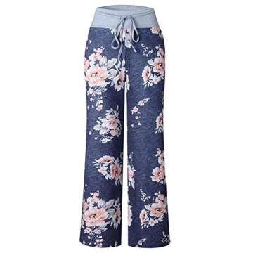 AMiERY Womens Comfy High Waisted Pajamas Pants Lounge Joggers Pant Loose Floral Casual Wide Leg Palazzo Pants Blue Tag M