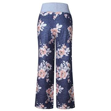AMiERY Womens Comfy High Waisted Pajamas Pants Lounge Joggers Pant Loose Floral Casual Wide Leg Palazzo Pants Blue Tag M