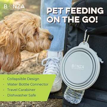 Bonza Large Collapsible Dog Bowl, BPA Free & Foldable, 1000 ml Travel Dog Water Bowl with Carabiner ...