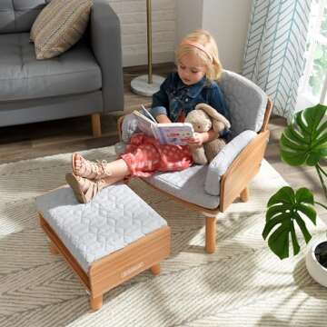 KidKraft Mid-Century Kid™ Upholstered Reading Chair & Ottoman with Storage, Furniture for Kids