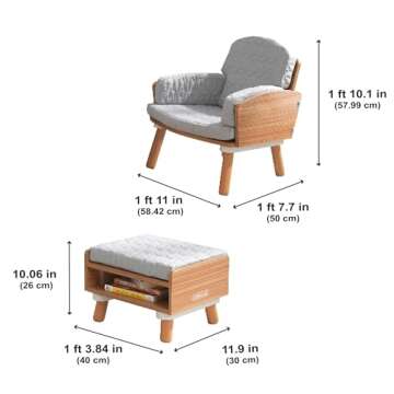 KidKraft Mid-Century Kid™ Upholstered Reading Chair & Ottoman with Storage, Furniture for Kids