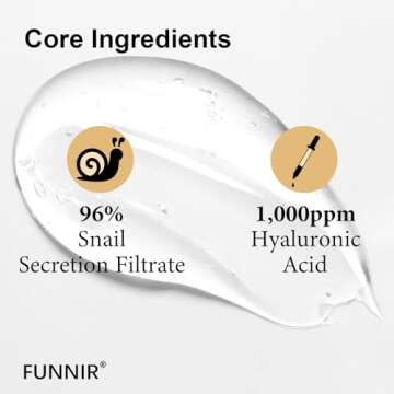 FUNNIR Snail Mucin 96% Essence 100ml, Hydrating Serum for Face with Snail Secretion Filtrate for Dull Skin, Skin care products for All Skin Types