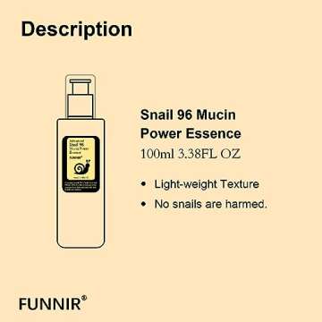 FUNNIR Snail Mucin 96% Essence 100ml, Hydrating Serum for Face with Snail Secretion Filtrate for Dull Skin, Skin care products for All Skin Types