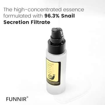 FUNNIR Snail Mucin 96% Essence 100ml, Hydrating Serum for Face with Snail Secretion Filtrate for Dull Skin, Skin care products for All Skin Types