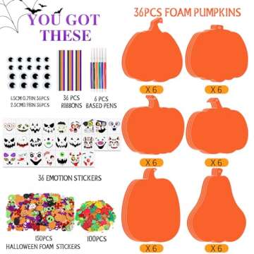 Natonhi 430Pcs Halloween Crafts Kit, Halloween Activitie Foam Pumpkin with Pumpkin Face Stickers for Kids DIY Art and Craft Set Halloween Decoration Party Favors Supplies