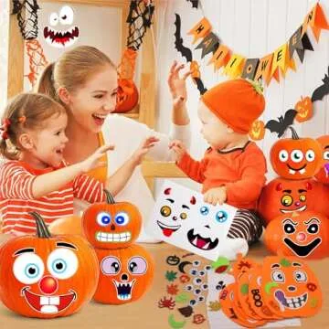 Natonhi 430Pcs Halloween Crafts Kit, Halloween Activitie Foam Pumpkin with Pumpkin Face Stickers for Kids DIY Art and Craft Set Halloween Decoration Party Favors Supplies