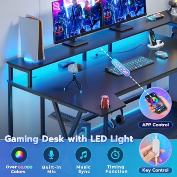 Stylish SEDETA Gaming Desk with LED and Storage