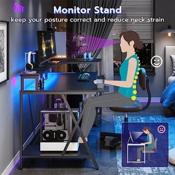 Stylish SEDETA Gaming Desk with LED and Storage