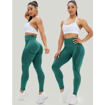 HIGORUN Women Seamless Leggings Smile Contour High Waist Workout Gym Yoga Pants Green XS