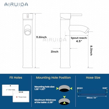 Airuida Single Handle Vessel Sink Faucet - Matte Black Style