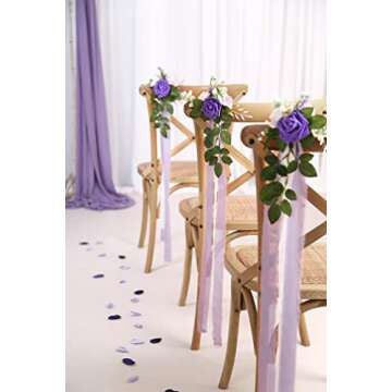 DreamBuilt Wedding Aisle Decorations for Wedding Ceremony Set of 10 Pew Flowers for Church Chair Decorations Party Decor with Artificial Flowers Eucalyptus and Ribbons Purple